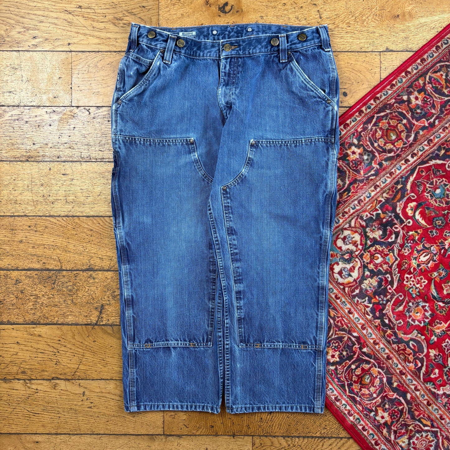 Vintage Carhartt Blue Double Knee Workwear Carpenter Baggy Jeans - 38
