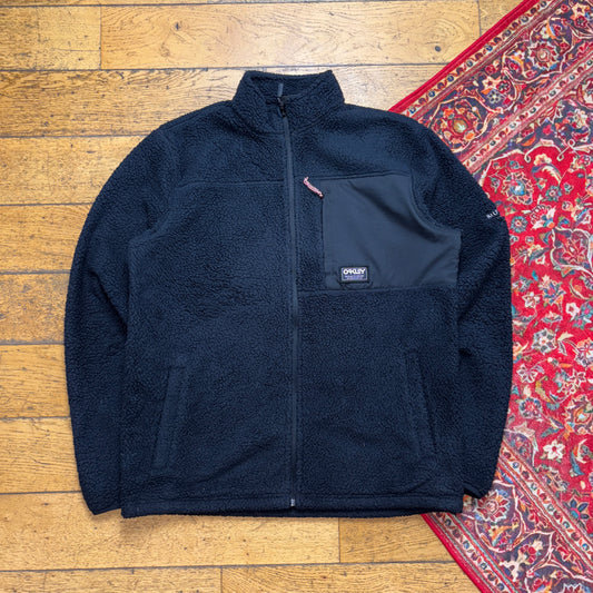 Vintage Oakley Black Gorpcore Fleece Jumper Embroidered Sweatshirt - L