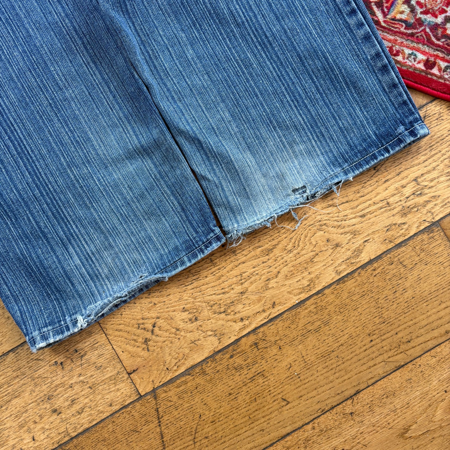 Vintage Muka Blue Pinstripe Embroidered Y2K Hip Hop Baggy Jeans - 38