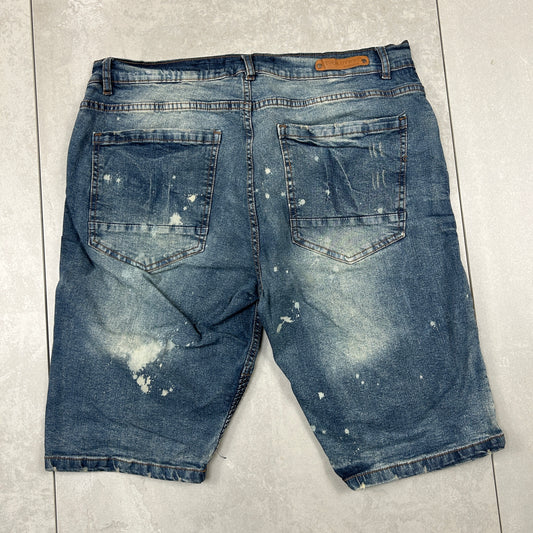 Vintage Moto Embroidered Hip Hop Baggy Blue Shorts Jorts - 36