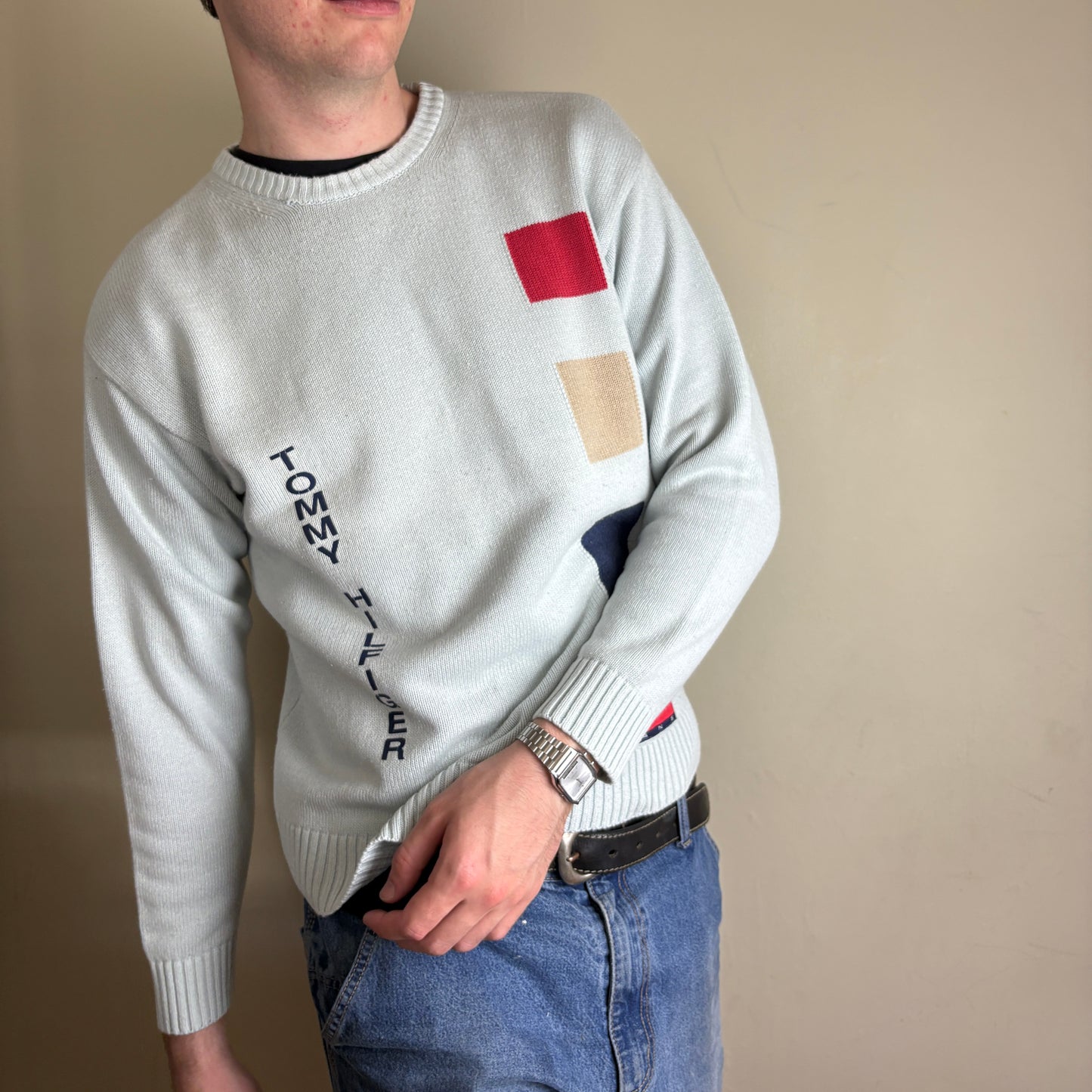 Vintage Tommy Hilfiger Blue Knit Jumper - S