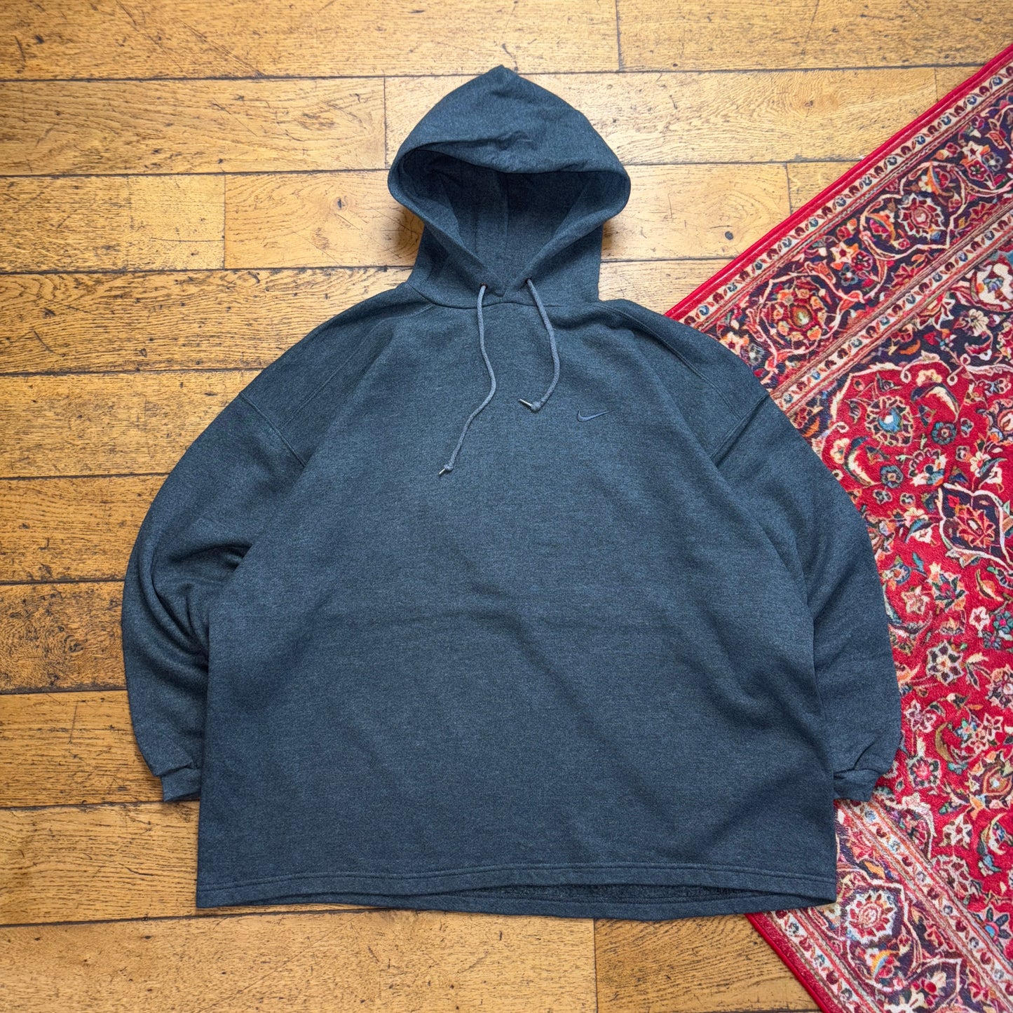 Vintage 90s Nike Swoosh Grey Hoodie Womens Embroidered Sweatshirt - XL