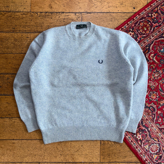 Vintage Fred Perry Blue Wool Chunky Knit Jumper - L