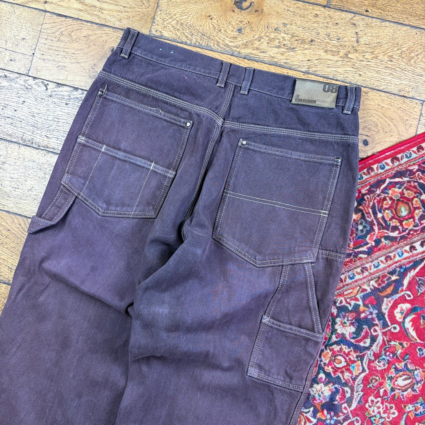 Vintage Brown Embroidered Y2K Hip Hop Baggy Jeans - 34