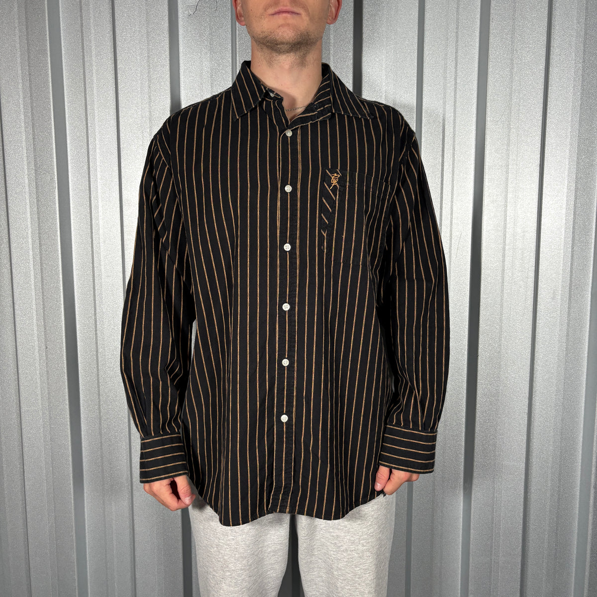 Phat Farm 00s Hip Hop Black Pin Stripe Shirt - XL