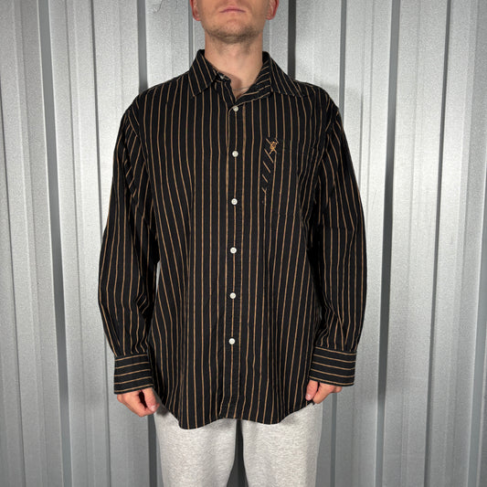 Phat Farm 00s Hip Hop Black Pin Stripe Shirt - XL