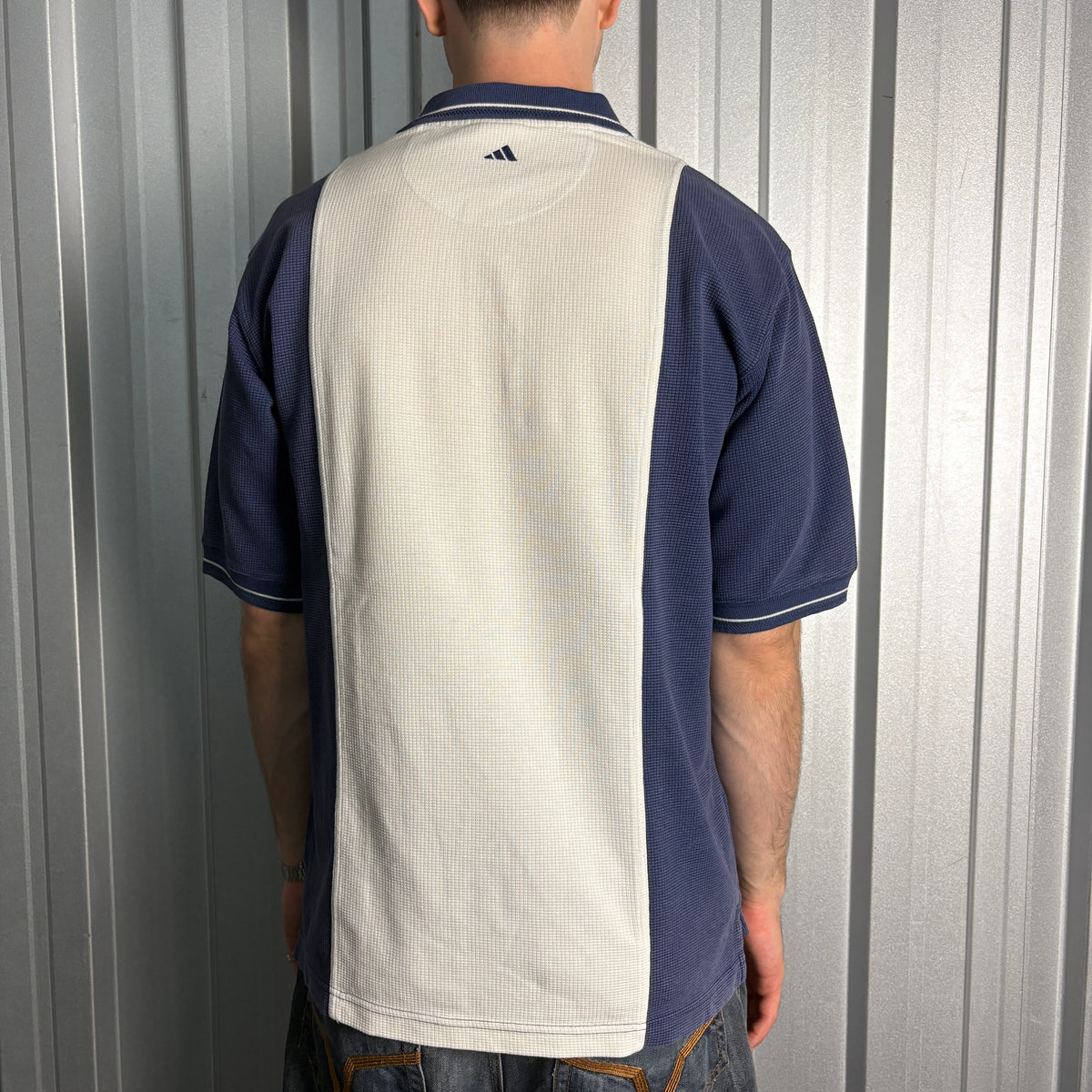 Adidas 90s Blue Cream Embroidered Polo Shirt - L