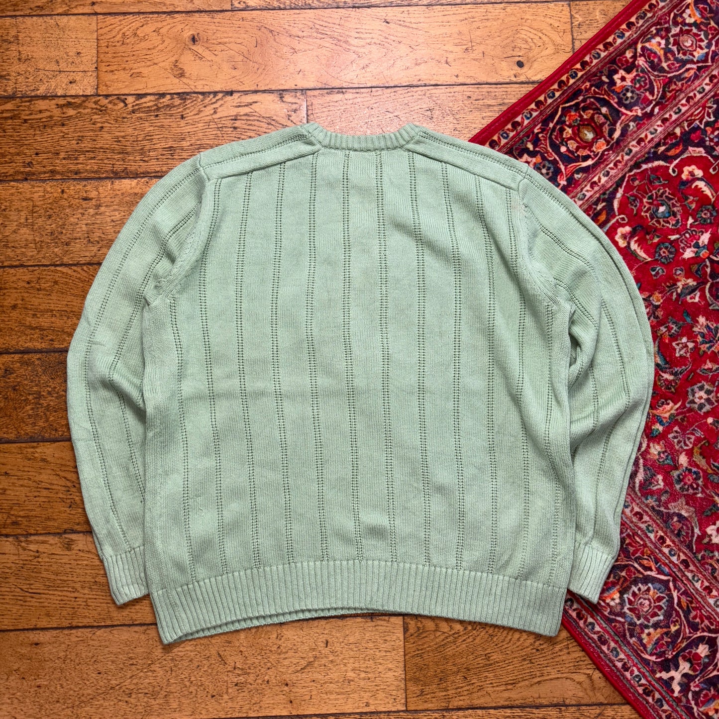 Vintage Nautica Light Green Cable Embroidered Knit Jumper - XL