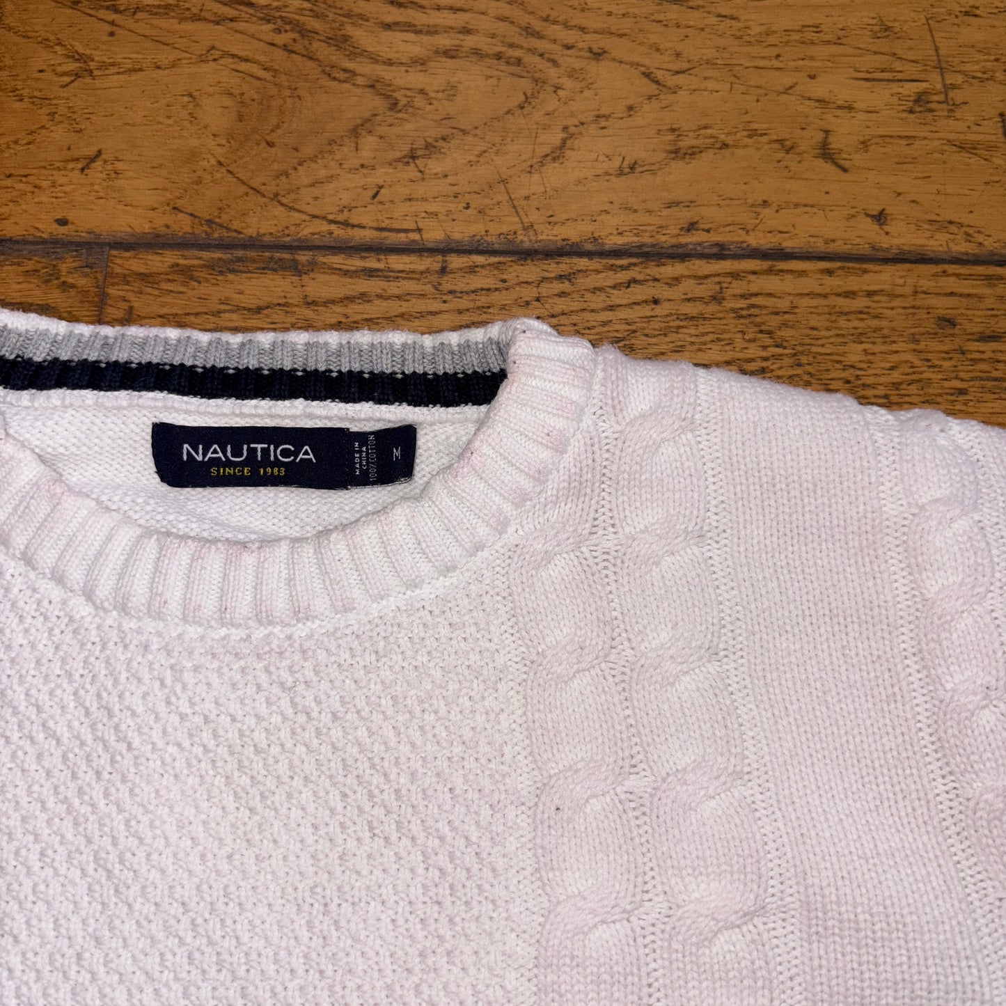 Vintage Nautica Cream Cable Fisherman Embroidered Knit Jumper - M