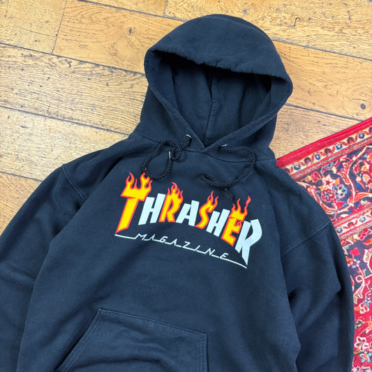 Vintage Thrasher Flames Skate Black Hoodie Sweatshirt - S