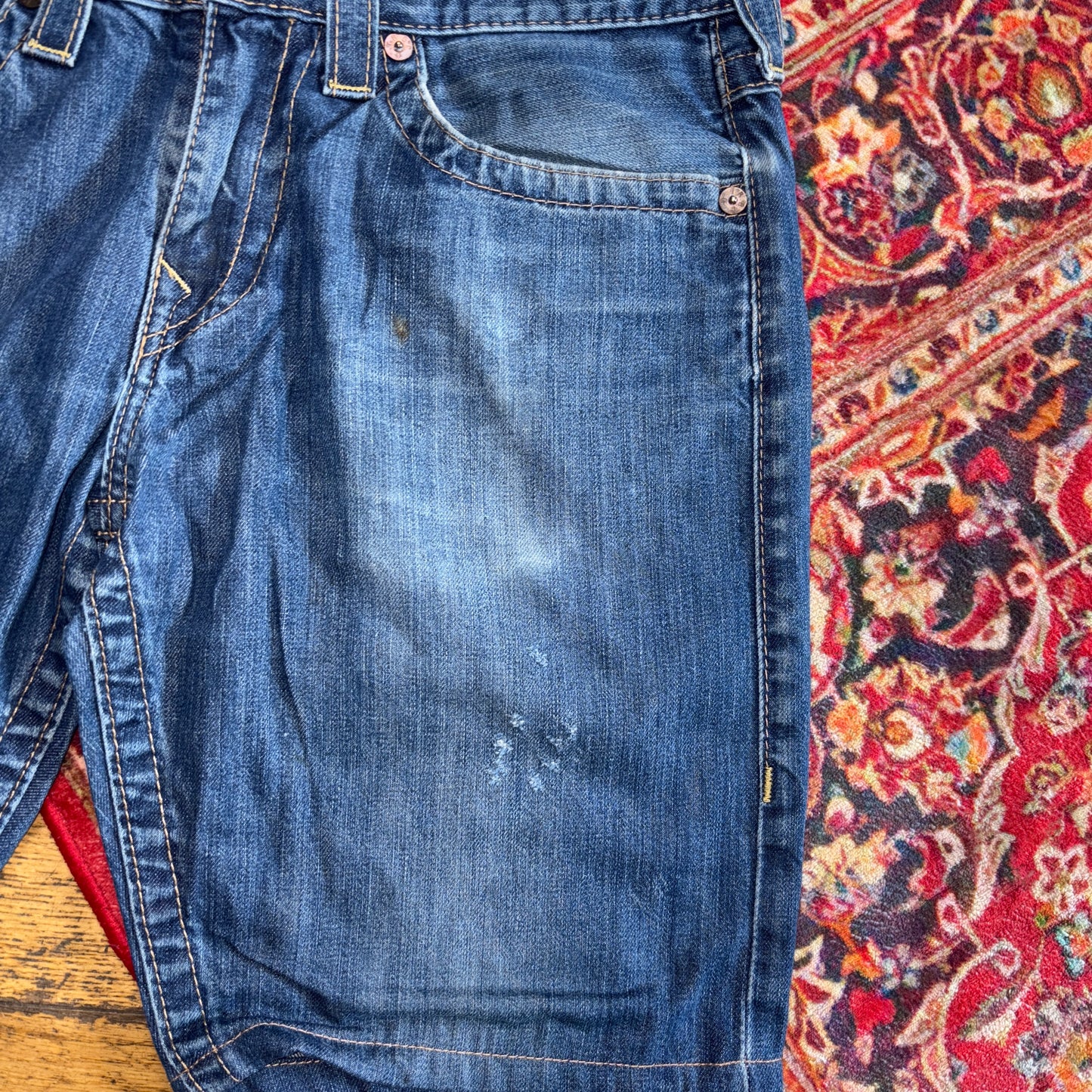 Vintage True Religion Blue Embroidered Y2K Shorts Jorts - 34