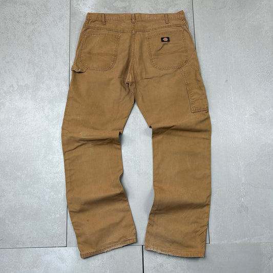 Vintage Dickies Workwear Carpenter Baggy Brown Trousers - 36