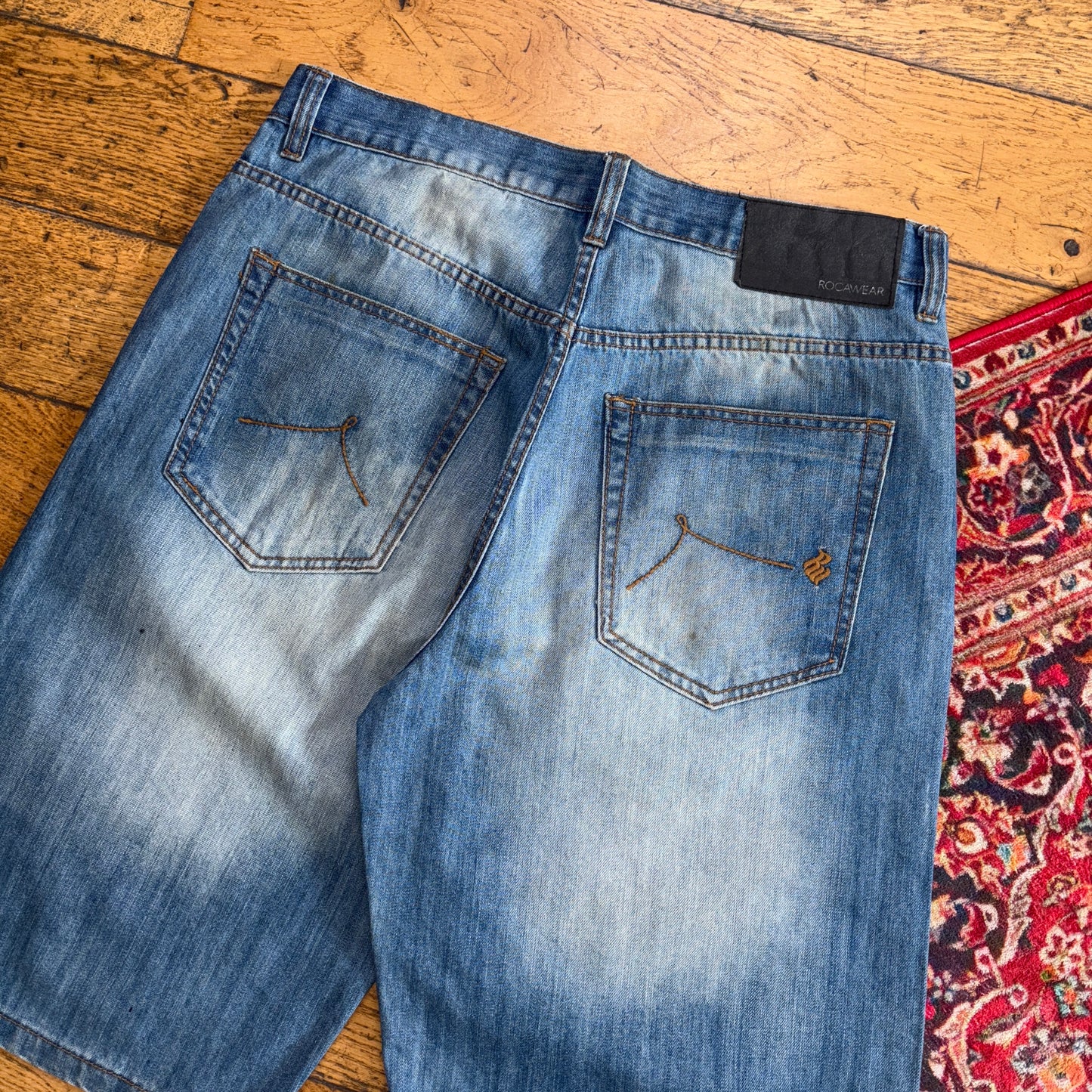 Vintage Rocawear Embroidered Hip Hop Baggy Blue Shorts Jorts - 36