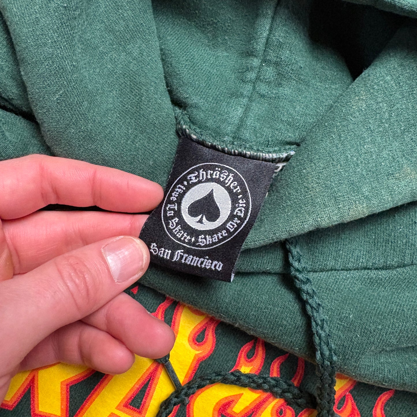 Vintage Thrasher Flames Green Hoodie Sweatshirt - S