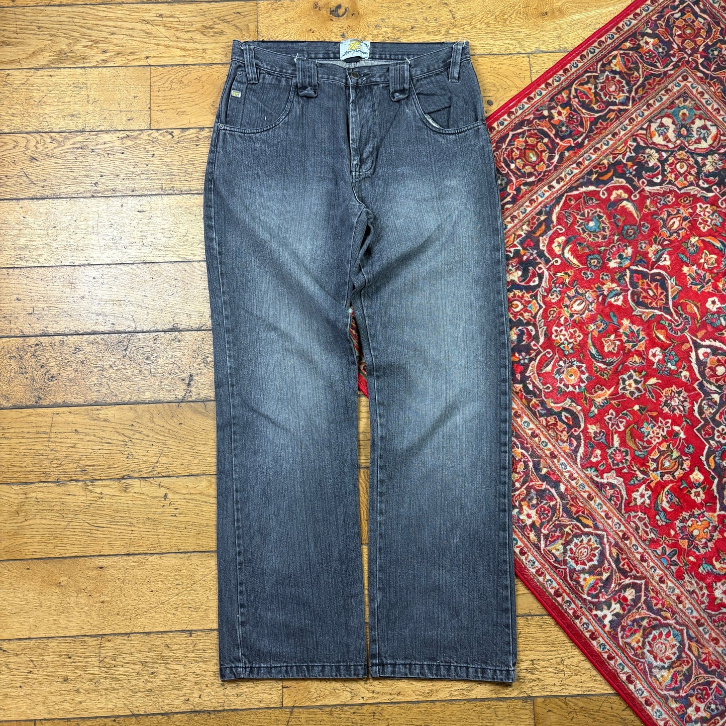 Vintage Grey Embroidered Y2K Hip Hop Baggy Jeans - 34