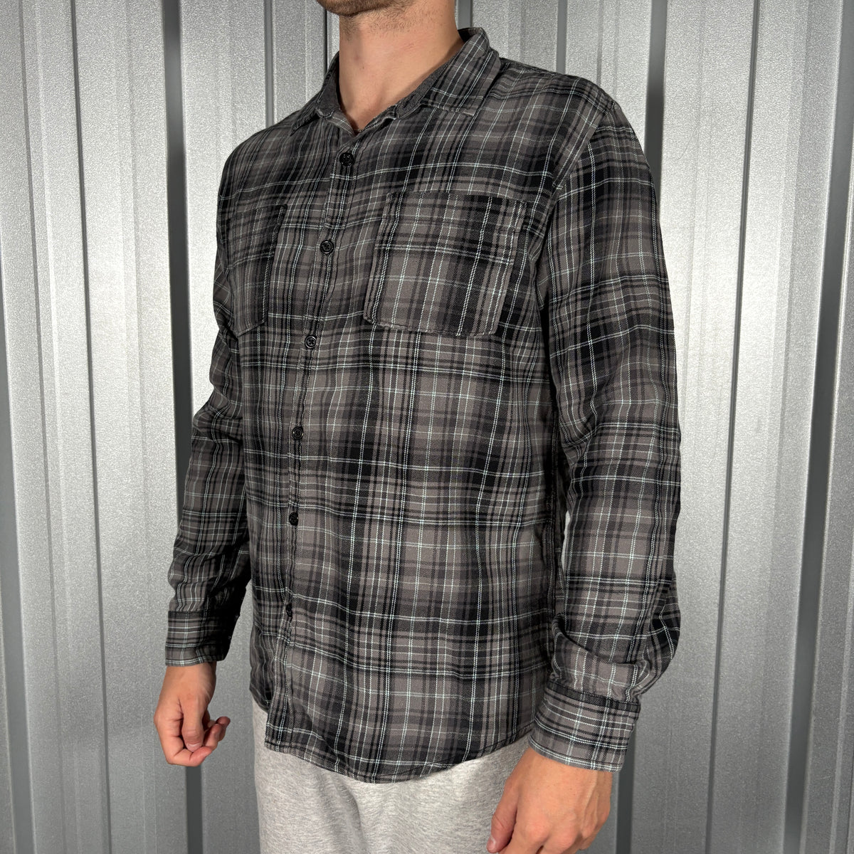 Quiksilver Grey Black Check Plaid Shirt - S
