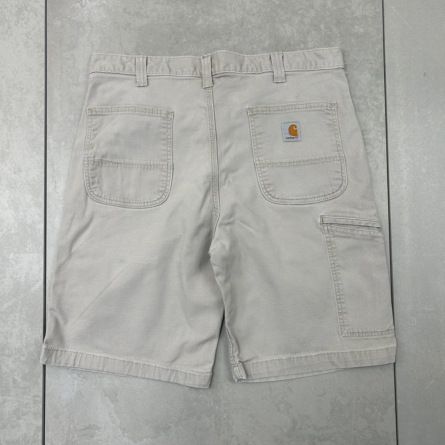 Vintage Carhartt Workwear Baggy Cream Carpenter Shorts - 36