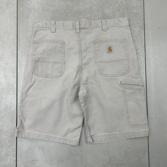 Vintage Carhartt Workwear Baggy Cream Carpenter Shorts - 36