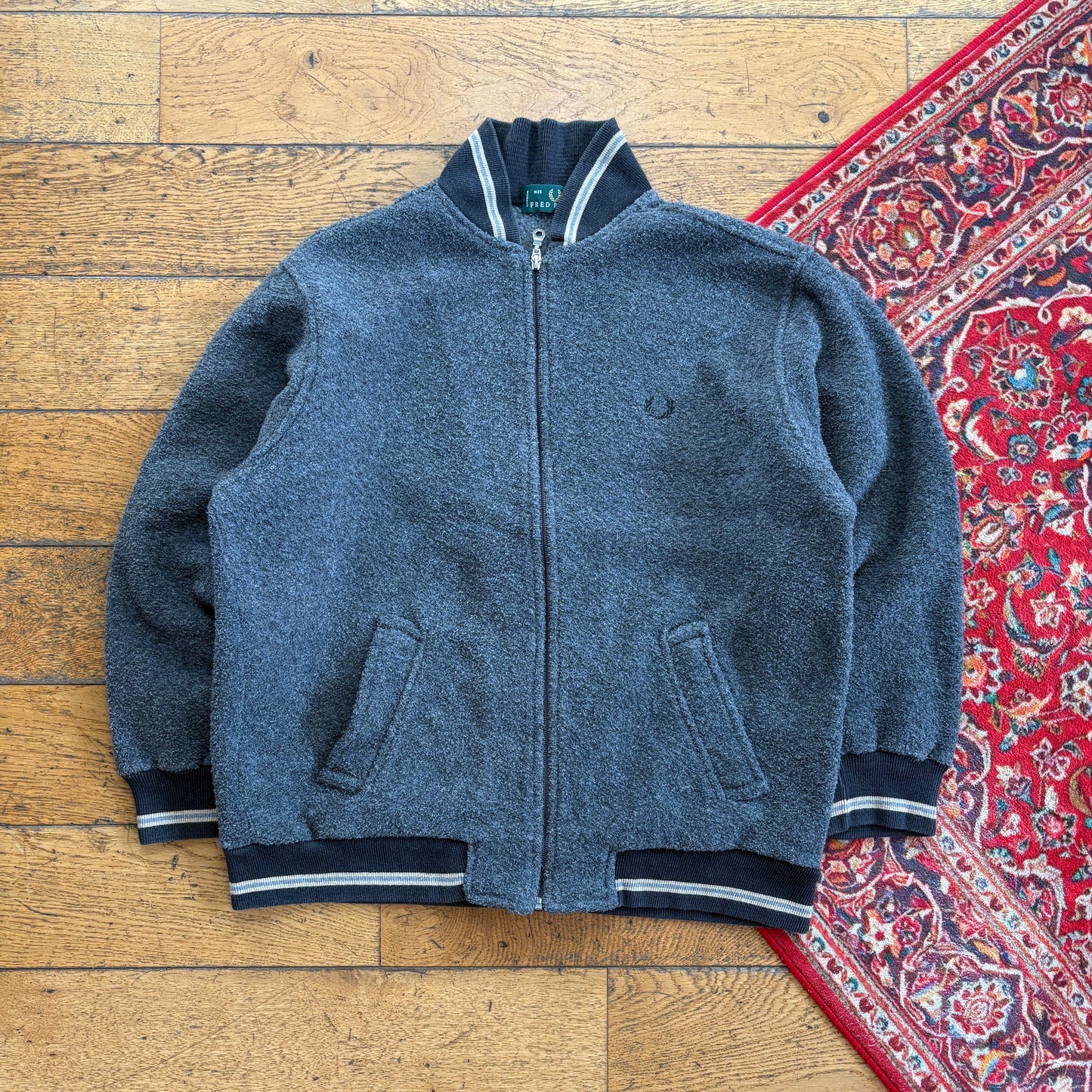 Vintage Fred Perry Varsity Style Grey Zip Jumper - M