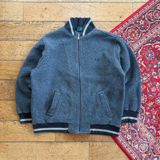 Vintage Fred Perry Varsity Style Grey Zip Jumper - M