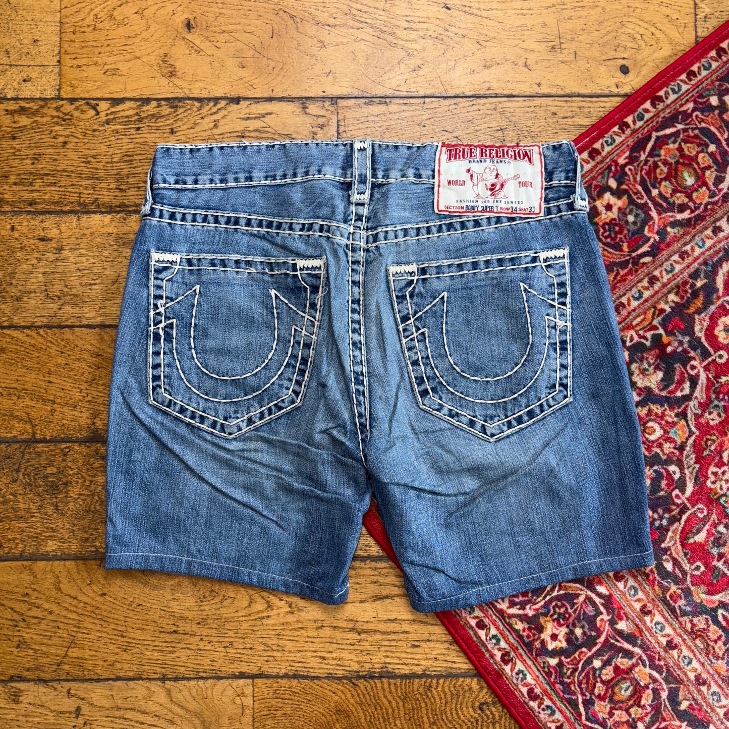 Vintage True Religion Blue Embroidered Y2K Shorts Jorts - 36