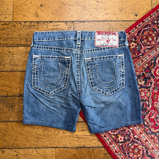 Vintage True Religion Blue Embroidered Y2K Shorts Jorts - 36