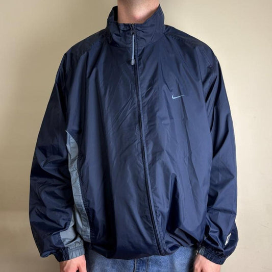 Vintage Nike y2k Swoosh Navy Windbreaker Coat Jacket - 2XL