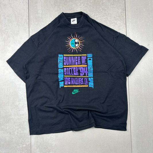 Vintage 1994 Nike Black Football Single Stitch Graphic T-Shirt - XL
