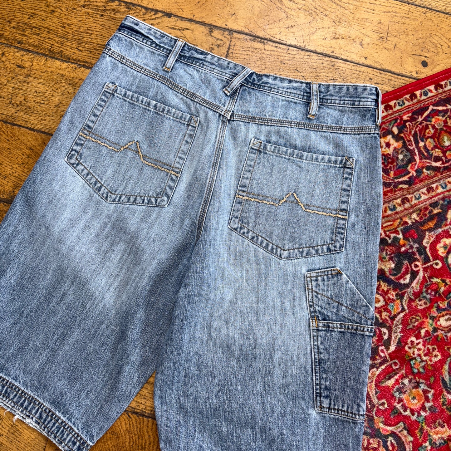 Vintage Urban Up Blue Embroidered Y2K Hip Hop Baggy Shorts Jorts - 34
