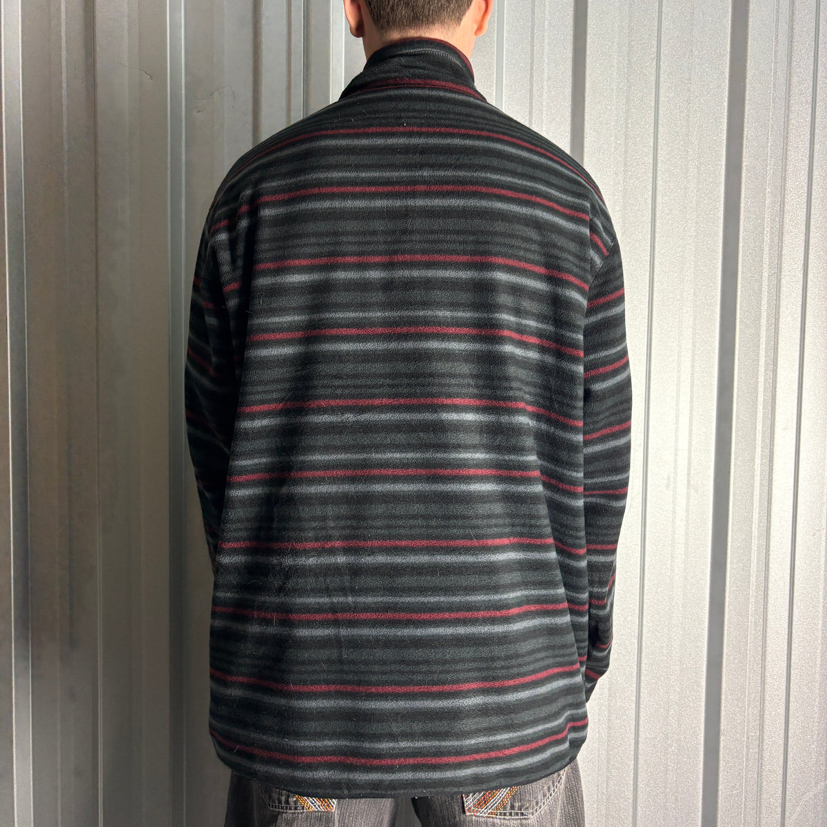 Vintage Rip Curl 00s Y2K Grey Stripe Surfwear Embroidered Fleece Sweatshirt - XL