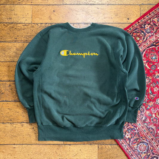 Vintage 90s Champion Green Embroidered Sweatshirt - XL