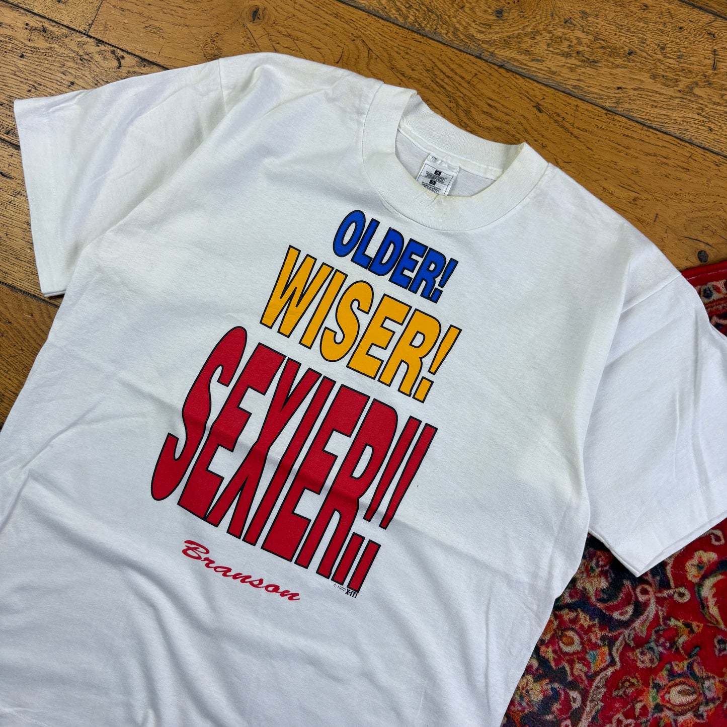 Vintage 1993 Funny Slogan White Single Stitch Graphic T-Shirt - S