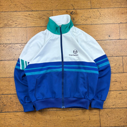 Vintage Sergio Tacchini White Blue Tracksuit Track Shell Windbreaker Jacket - M