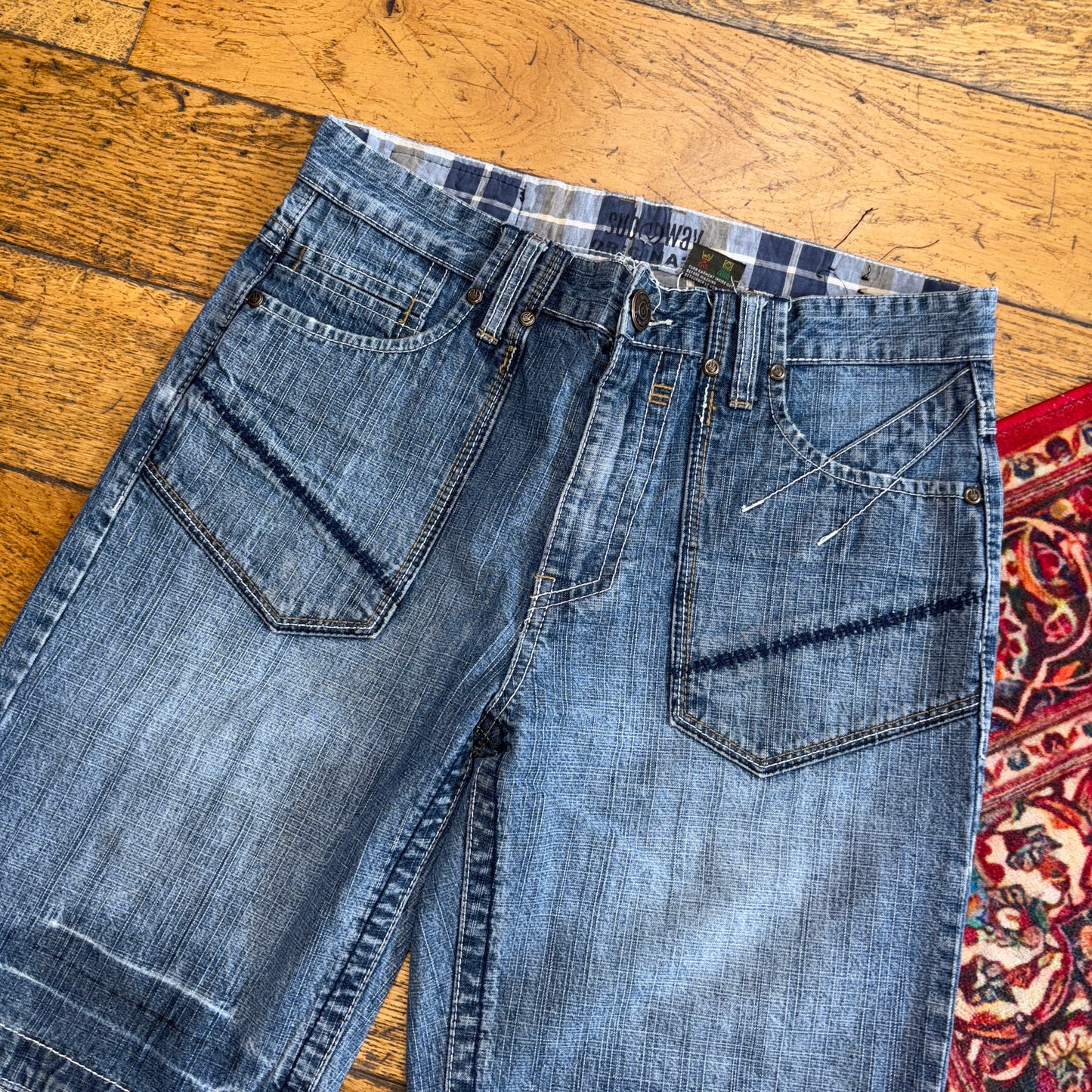 Vintage Embroidered Blue Hip Hop Baggy Shorts Jorts - 32