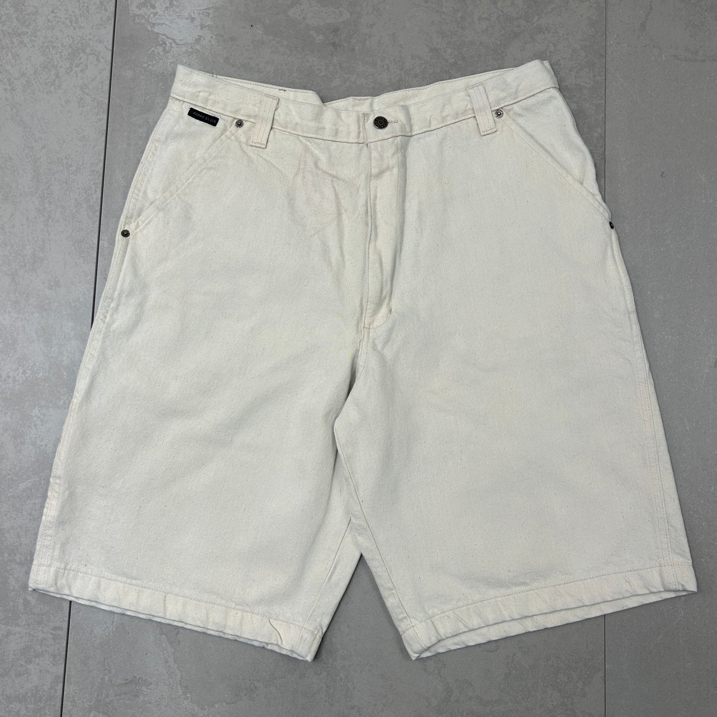 Vintage Perry Ellis Cream Hip Hop Baggy Shorts Jorts - 38