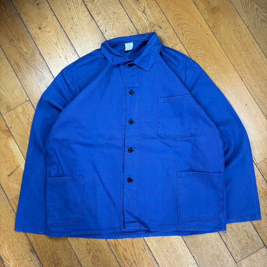 Vintage French Chore Workwear Jacket Blue Overcoat - XXL