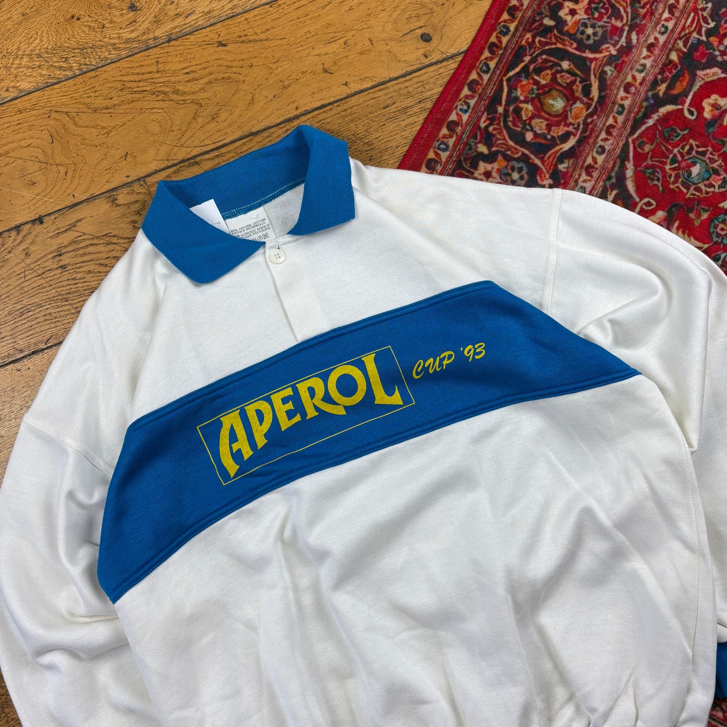 Vintage 1993 Aperol Graphic Rugby White Sweatshirt - M