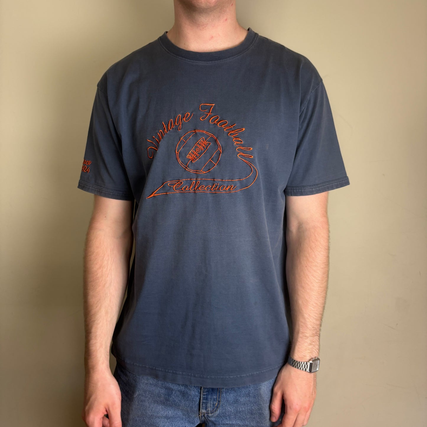 Vintage Umbro Embroidered Navy Blue Football Graphic T-Shirt - L