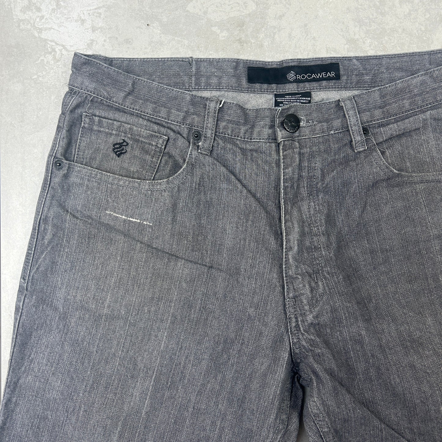 Vintage Rocawear Embroidered Hip Hop Baggy Grey Jeans - 36