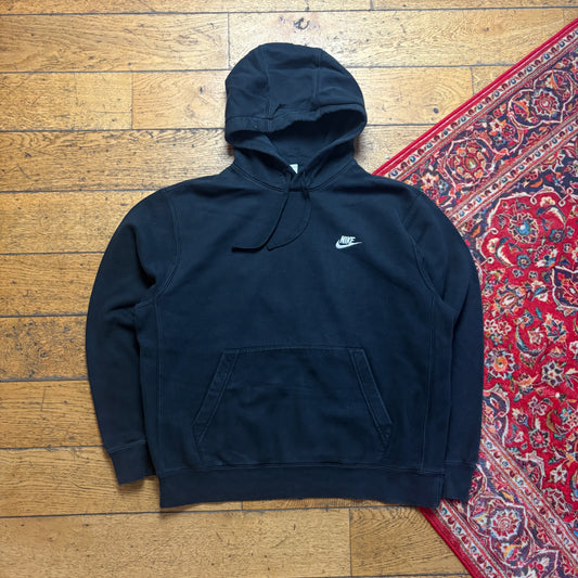 Vintage Nike Black Hoodie Embroidered Sweatshirt - L