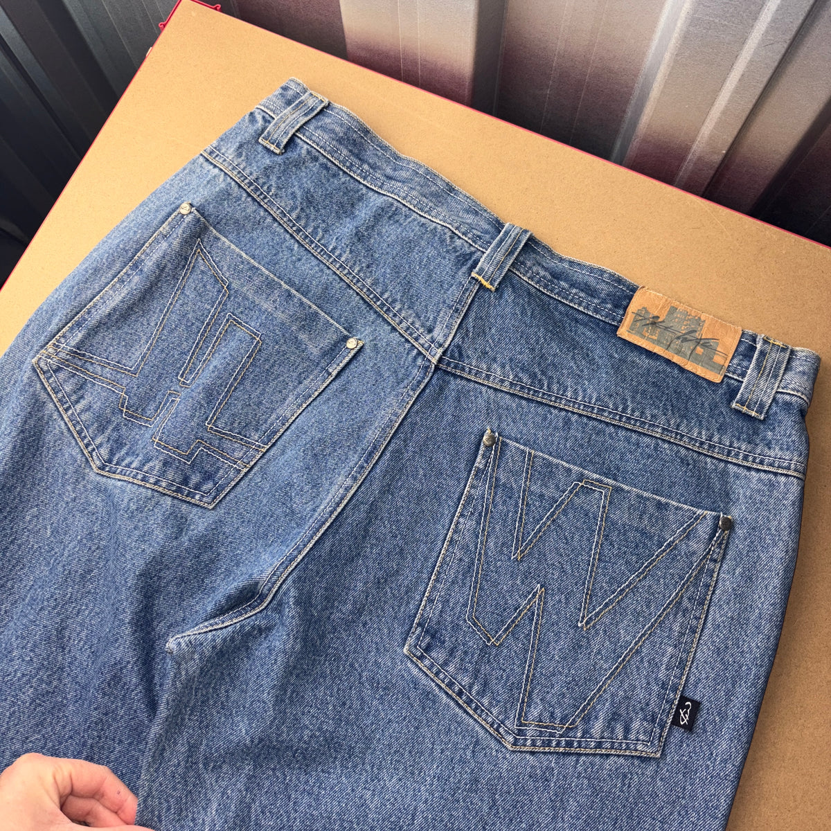 Harlem World Blue Embroidered Japanese Denim Hip Hop Y2K Baggy Jeans - 36L