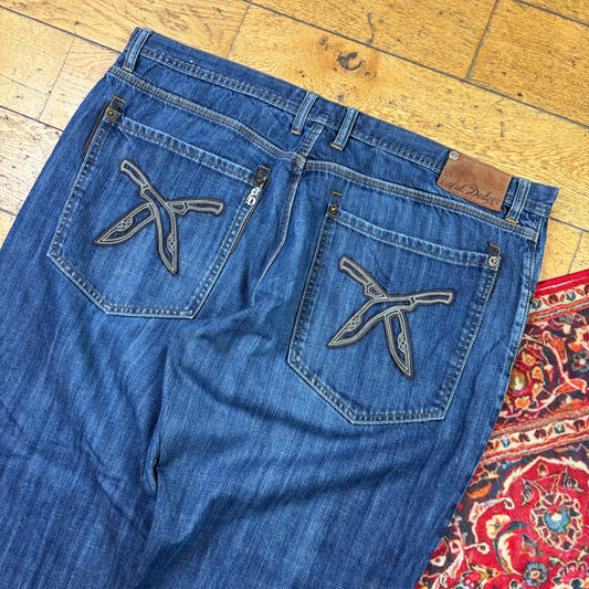 Vintage Artful Dodger Blue Embroidered Y2K Hip Hop Baggy Jeans - 46