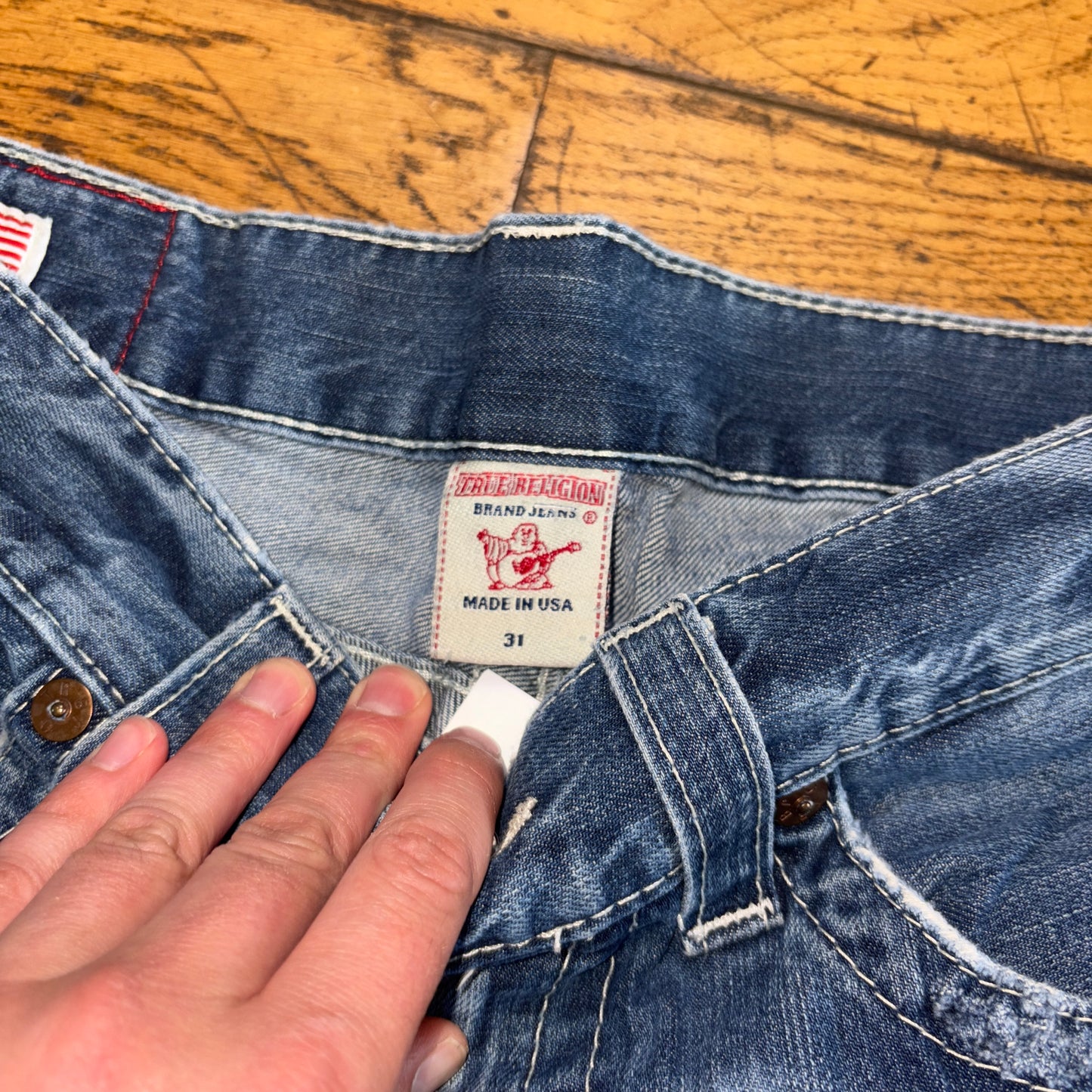 Vintage True Religion Blue Embroidered Y2K Shorts Jorts - 33