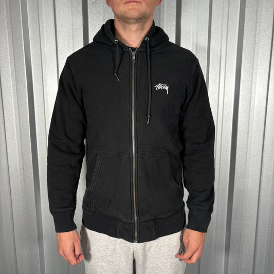 Stussy Stock Logo Black Zip Hoodie Sweatshirt - S
