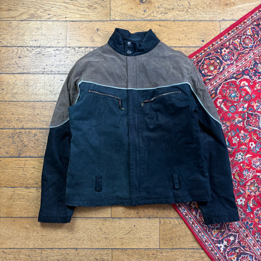 Vintage Black Brown Suede Leather Biker Jacket - L