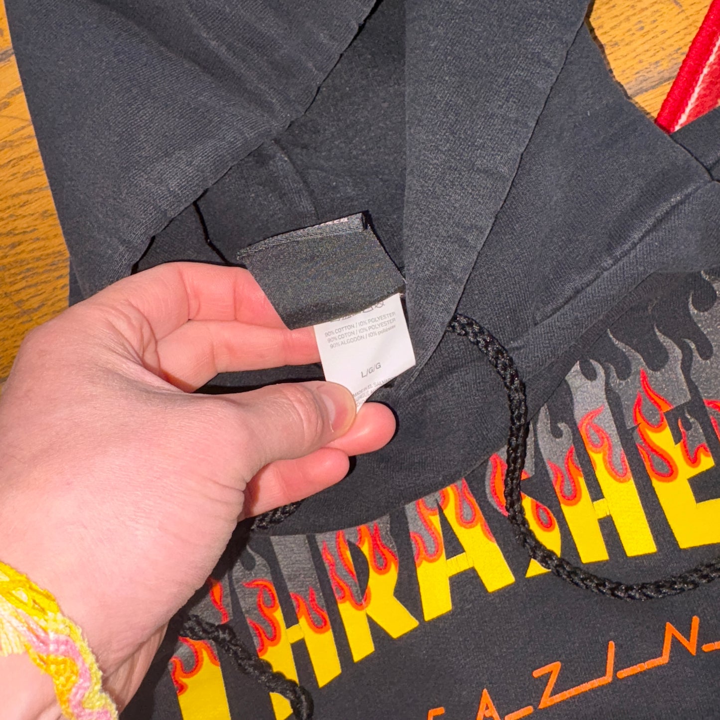 Vintage Thrasher Black Flames Skate Hoodie Sweatshirt - XL