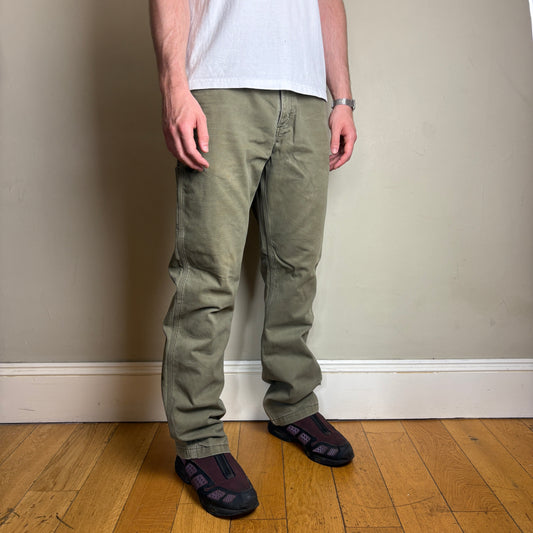 Vintage Carhartt Green Blanket Lined Workwear Carpenter Baggy Trousers - 34L