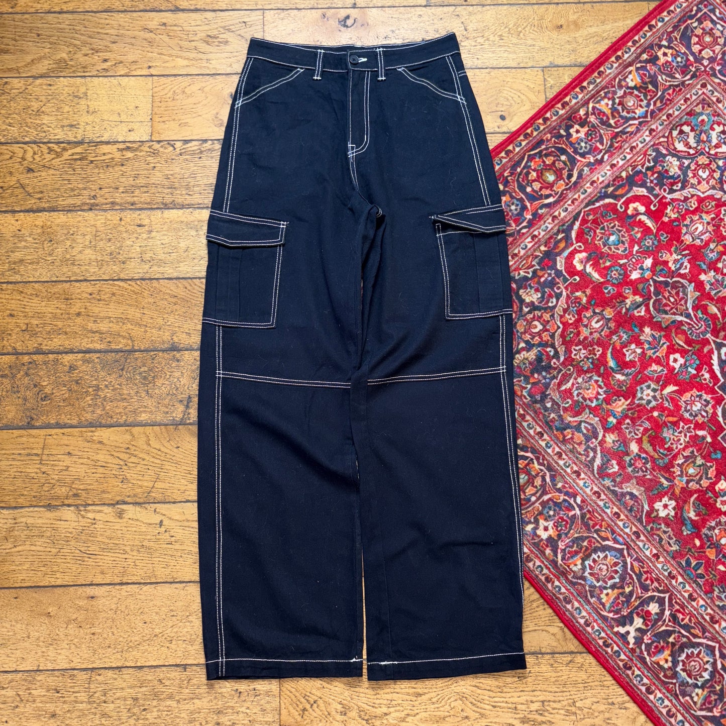 Vintage Black Contrast Stitch H&M Carpenter Workwear Baggy Trousers - 30R