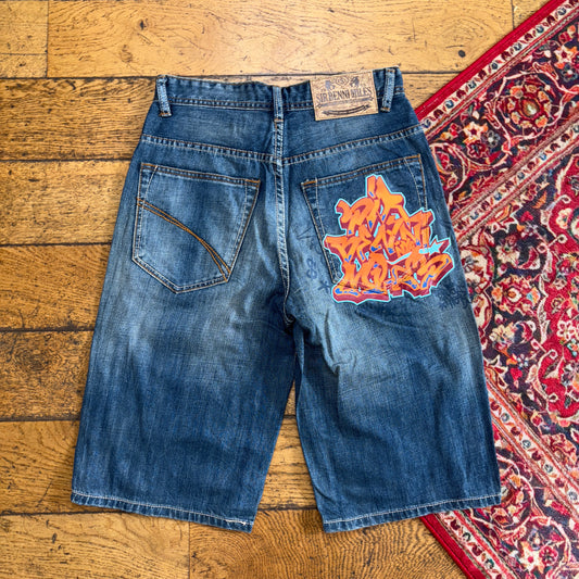 Vintage Sir Benni Miles Blue Y2K Hip Hop Baggy Jeans Shorts Jorts - 30