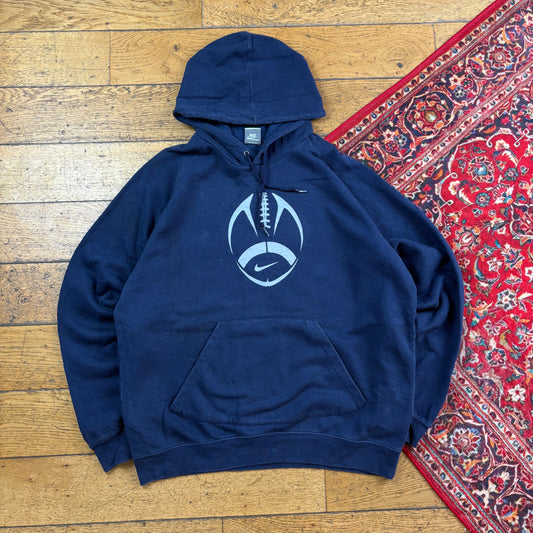 Vintage Nike Navy American Football Rugby Swoosh Hoodie Sweatshirt - L